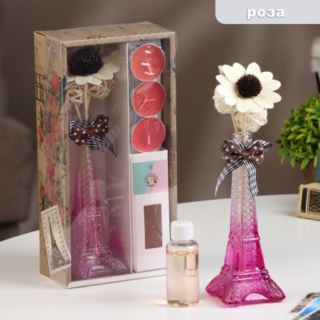 Set of gift "Paris" (diffuser and candles) rose, "wealth of aroma"-4