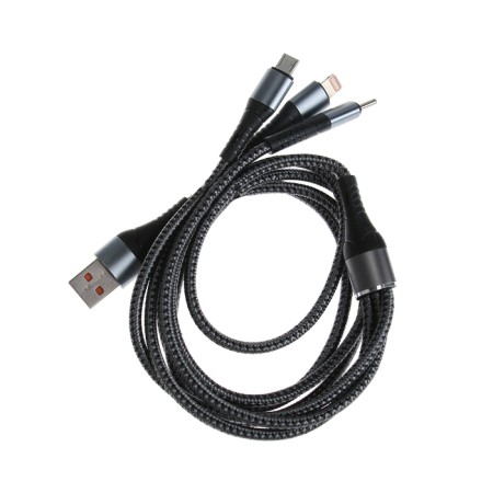 Cable 3 in 1, microUSB/type -C/Lightning - USB, 3 A, 1.25 meters, gray-2