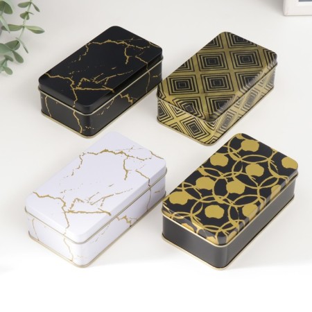 Casket Metal Rectangular "Gold Patterns on a Chash/White" mix 6.5x11.5x4 cm-1