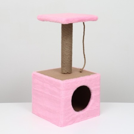 Animal house, with claws and shelf, jute, 32 x 32 x 64, pink-1