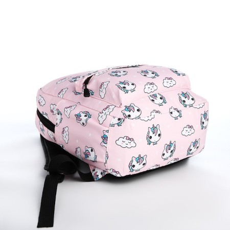 Young backpack from textiles with a zipper, 3 pockets, waist bag, pink color-5