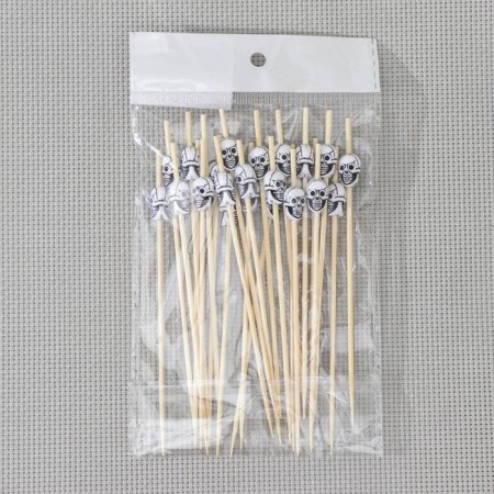 Skewers El Dia de Muertos, 25 pcs, 12 cm, bamboo, white color-2