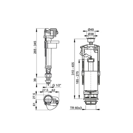 Alcaplast 1/2 reinforcement for washing tanks, stop button-1