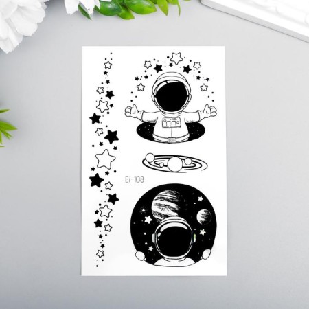 Tattoo on the body color phosphorus "astronaut and stars" 12x7.5 cm