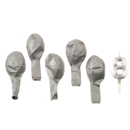 Set of candle in cake + 5 balls, number 8, silver-2