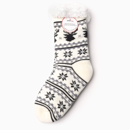 Women's socks with fur inside "Snowflakes with a deer", white color, size 36-40-3