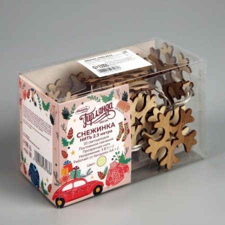 Garland “thread” 2.5 m with nozzles “snowflake”, ip20, transparent thread, 10 LED, warm white glow, AAH2-5