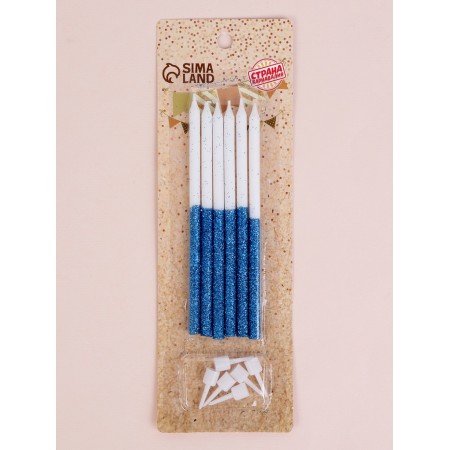 Candles for the cake "Brilliant radiance", 6 pcs, white with blue-4