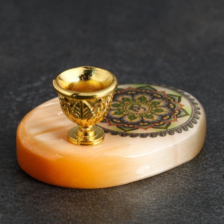Sign of OM with a hole for incense, selenite-3