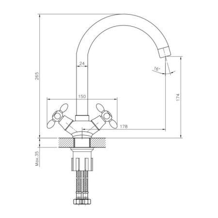 Decoroom DR53028 kitchen mixer, two -wound, pour length 178 mm, chrome-1