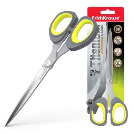 Scissors Erichkrause Titanium, 20.5 cm, handles with anti -slip rubber inserts
