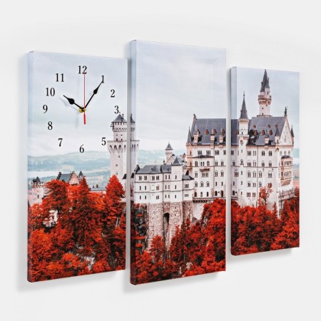 Carty clock is wall-mounted, modular "White Castle", silent, 60 x 80 cm, triptych-1