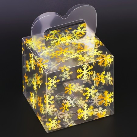 New Year. Box gift New Year's folding PVC "Snowflakes" 10 x 10 x 10 cm.-1