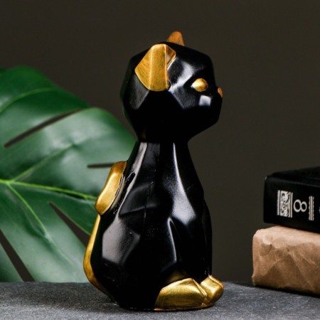 Pig a piggy bank "Geometric cat" Black-gold, 19cm-1