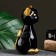 Pig a piggy bank "Geometric cat" Black-gold, 19cm