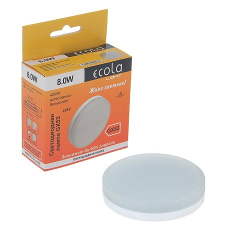 LED LED ECOLA, GX53, 8 W, 4200 K, 27x75 mm, matte glass