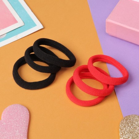 Hair elastic band "Mahrushka" (set 6 pcs) 3.5 cm, black, red-1