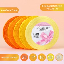 A set of satin ribbons, 5 pcs, size 1 tape: 6 mm × 23 ± 1 m, color yellow spectrum
