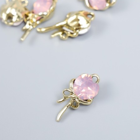 Decor for creativity metal, rhinestones "Heart on a stick with a bow" gold, pink 2.3x1.3cm 93694