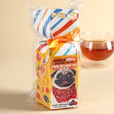 Black tea in the British Pug Conflict box, taste: forest berries, 100 g.-5