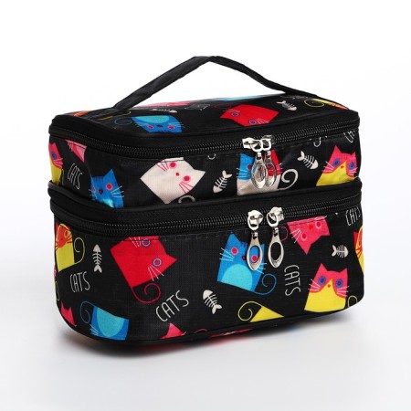 Cosmetic bag, 2 parts on zippers, black color