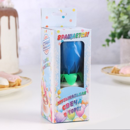 Candle for cake musical "Tulip", spinning, blue, 14.5 × 6 cm-6