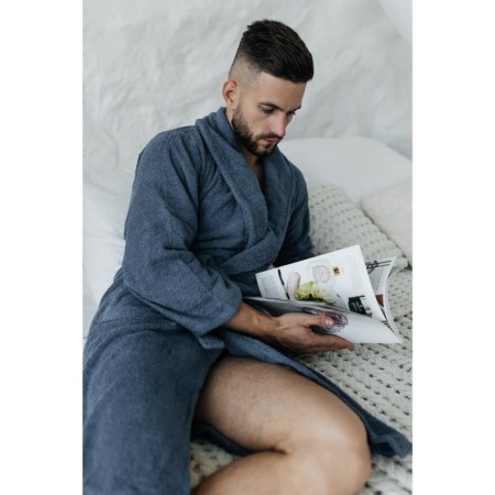 Tainted male bathrobe, size 52, blue color-13