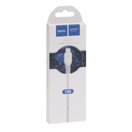 Hoco X20, Lightning cable - USB, 2.4 A, 1 m, PVC braid, white-4