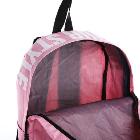 A backpack with a zipper, an outer pocket, 2 side pockets, pink color-5