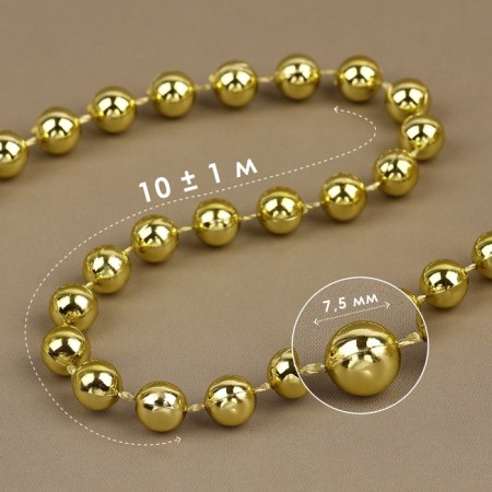 Beads on threads, round, 7.5 mm, 10 ± 1 m, gold color