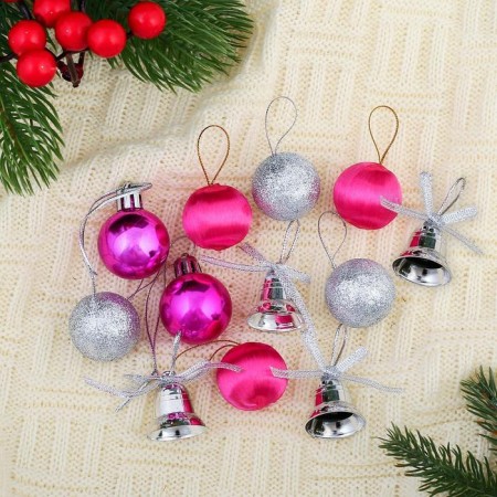 A set of jewelry plastic 16 pcs "carnival" (12 balls, 4 bells) silver, raspberry