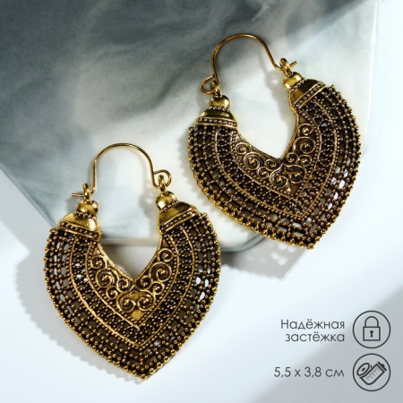 Earrings Metal "East" Heart, Color Black Gold-1