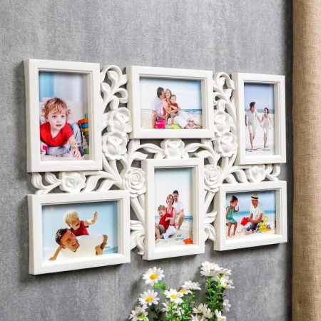 Photo frame plastic in 6 photos 10x15 cm "Bush rose" white 35.5x56.5x2 cm-1