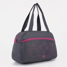 Сумка спортивная женская на молнии, наружный карман, цвет серый/розовый