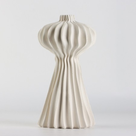 Vase for flowers is decorative, white, handmade, 10 cm x 10 cm x 19 cm.