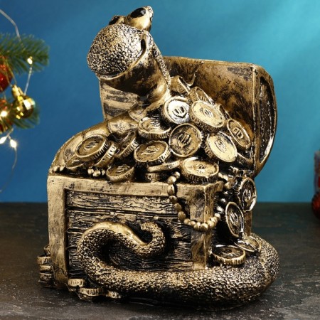 The piggy bank "Snake with a chest" Black gold, 25x26x23cm-1