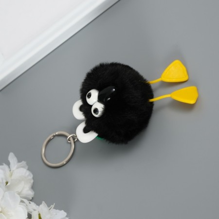 Fluffy on the ring "Bright -eyed raven" black 9.5x6x6 cm-2