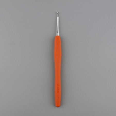 Knitting hook, with silicone handle, d = 2.5 mm, 14 cm, orange color-1