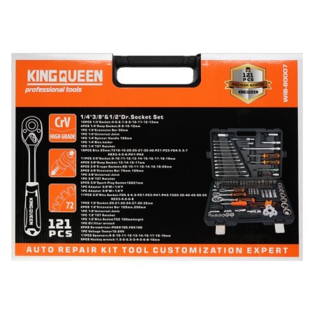 Set of instruments Universal Kingqueen Wib-80007, 72 tooth, 1/2 3/8 1/4 ", 121 subject-4
