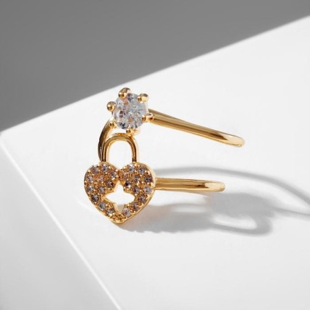 Earr "caffe" heart with rhinestones, white color in gold-1