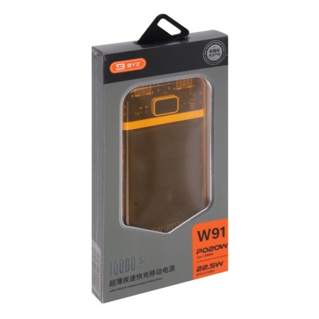 External BYZ W91, 10,000 mAh, 2 USB, 1 Type-C, 22.5 W, 3 A, PD, Orange, Orange-9