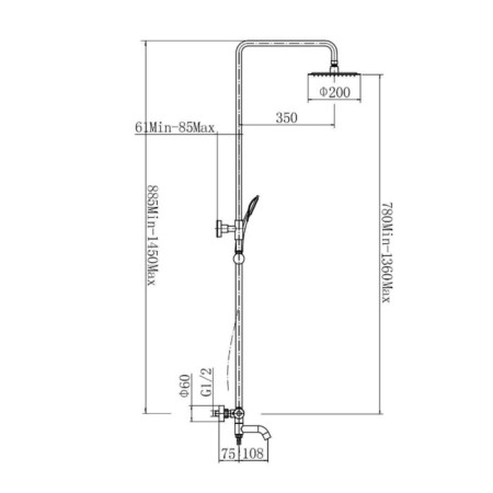 The shower system Fashun A52426-7, thermostat, pour 163 mm, tropes shower, black-1