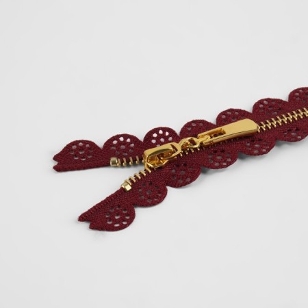 Metal zipper, No. 3, non -proceeding, automatic lock, 60 cm, burgundy/gold color-1