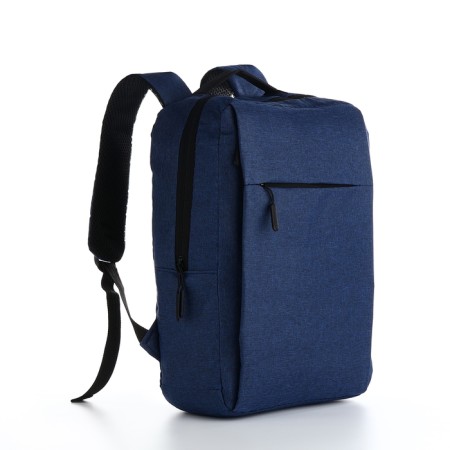 Men's backpack on a zipper, 2 outer pockets, with USB, blue color
