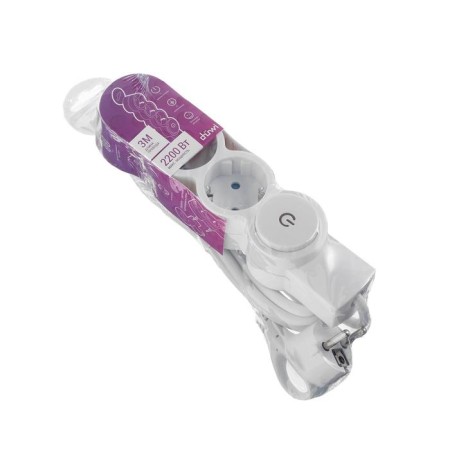 Duwi extension cord, 3 outlets, 3 m, 10 a, 2200 W, PVS 3x0.75 mm2, with salary, with a switch, white-4