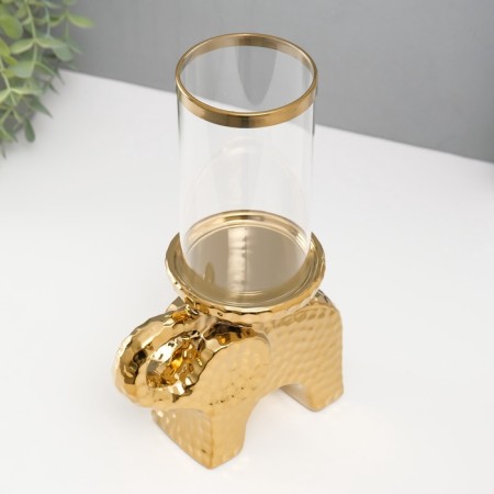 Ceramics candlestick, glass for 1 candle "Elephant" d = 8 cm gold 16x10x27 cm-5