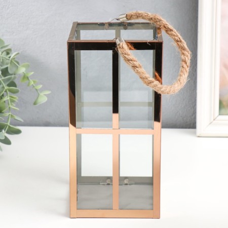 Climber metal, glass for 1 candle flashlight "Windows" top. Gold 22x11x11 cm-2