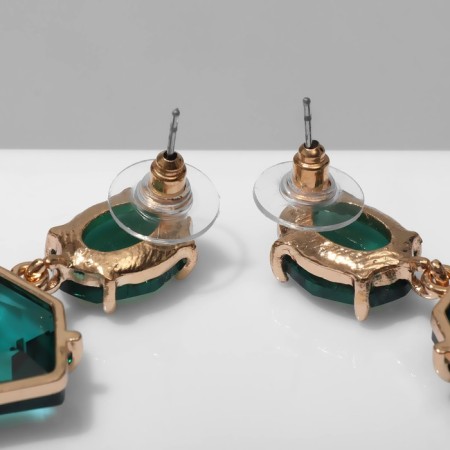 Earrings with rhinestones "Cleo" diamond, green color in gold-2