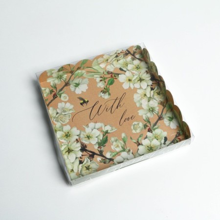 Cookie box, confectionery packaging with PVC lid, "bee", 21 x 21 x 3 cm-1
