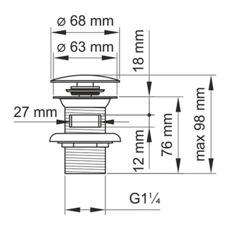 The bottom valve for the Wasserkraft A080, Push-UP, overflow, brass, black sink-1